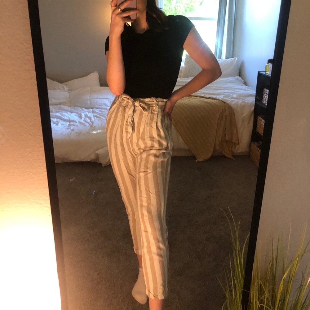 tan stripped pants